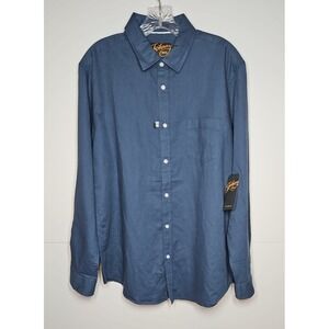 Johnny Bigg Men's Blue Linen Blend Button Up Long Sleeve Shirt Size Large NWT